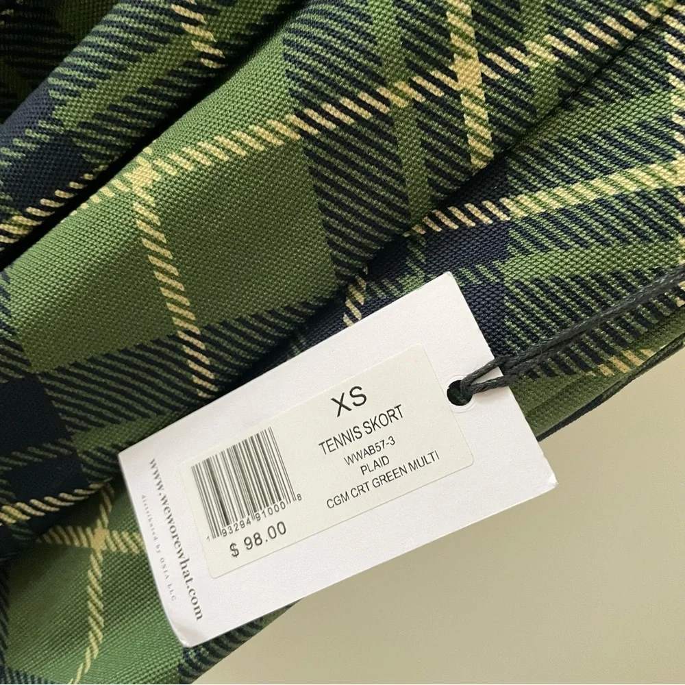NWT We Wore What Tennis Plaid Pleated Mini Skirt Skort in Court Green/Navy - XS